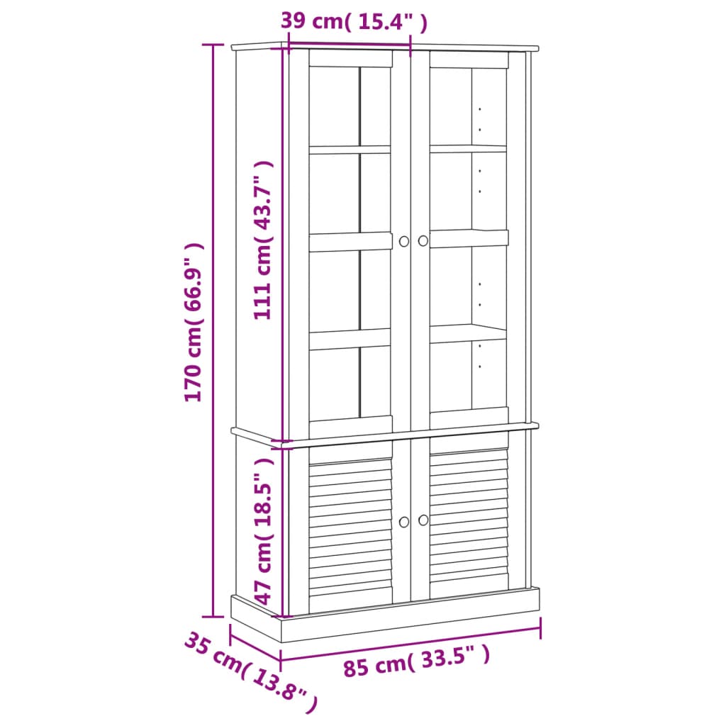 Vitrine en verre VIGO gris 85x35x170 cm bois massif de pin - XIOS