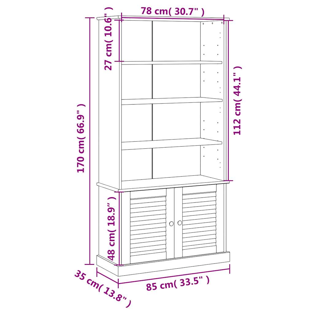 Bibliothèque VIGO gris 85x35x170 cm bois massif de pin - XIOS