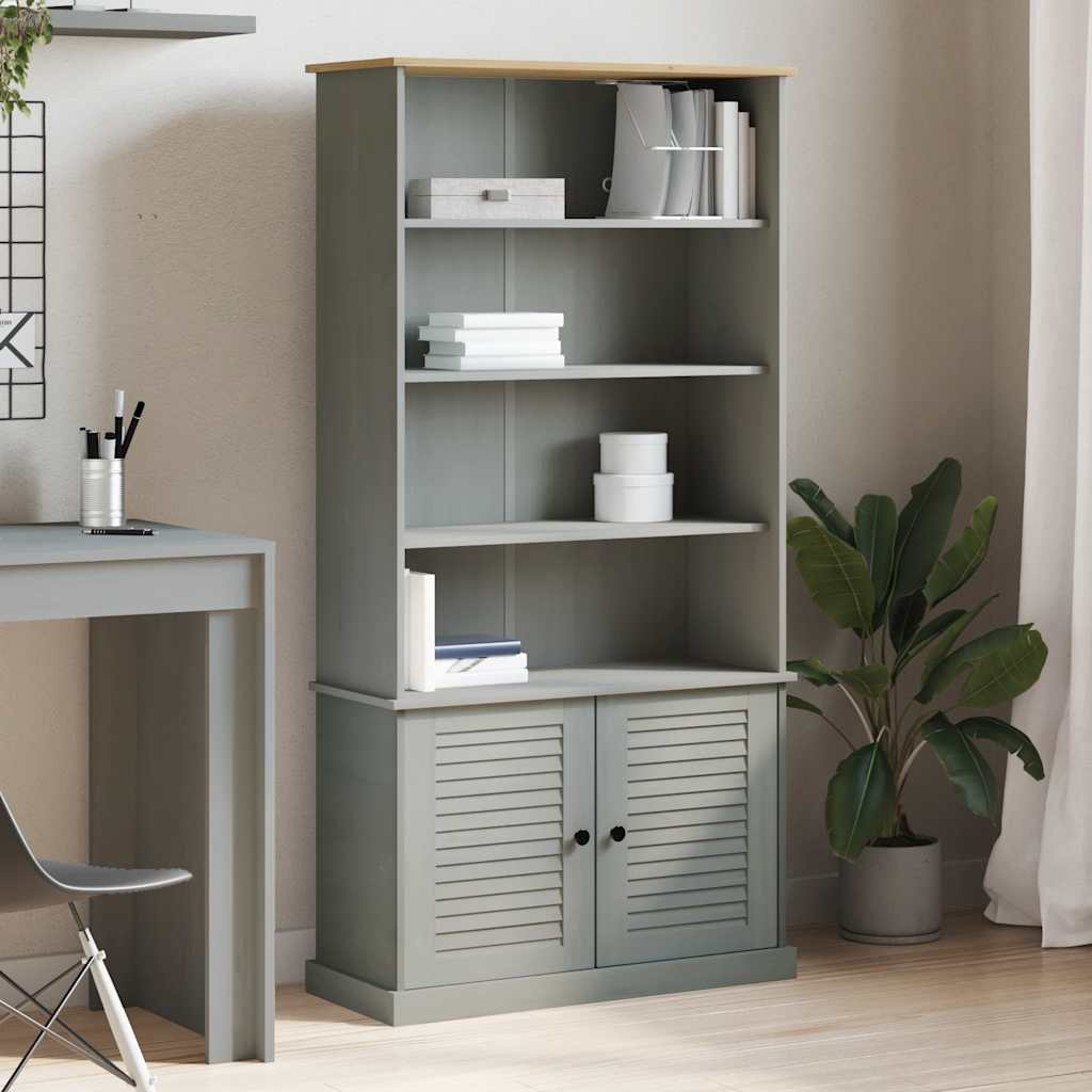 Bibliothèque VIGO gris 85x35x170 cm bois massif de pin - XIOS