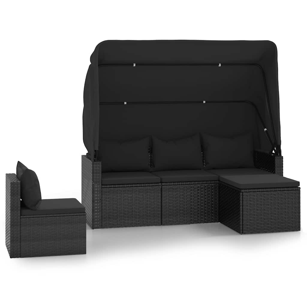 Salon de jardin 4 pcs avec coussins noir résine tressée