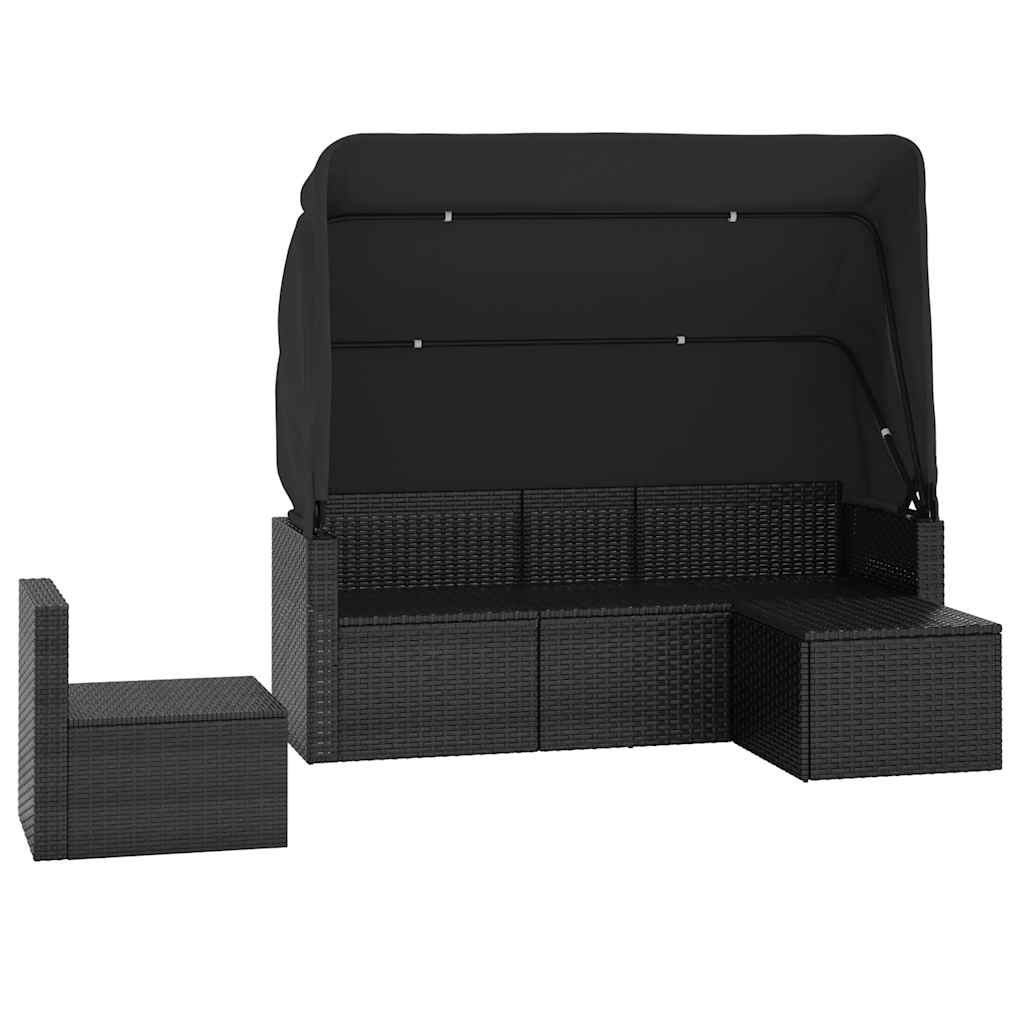 Salon de jardin 4 pcs avec coussins noir résine tressée