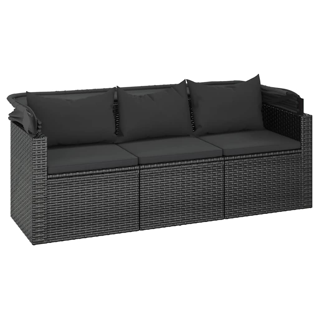 Salon de jardin 4 pcs avec coussins noir résine tressée