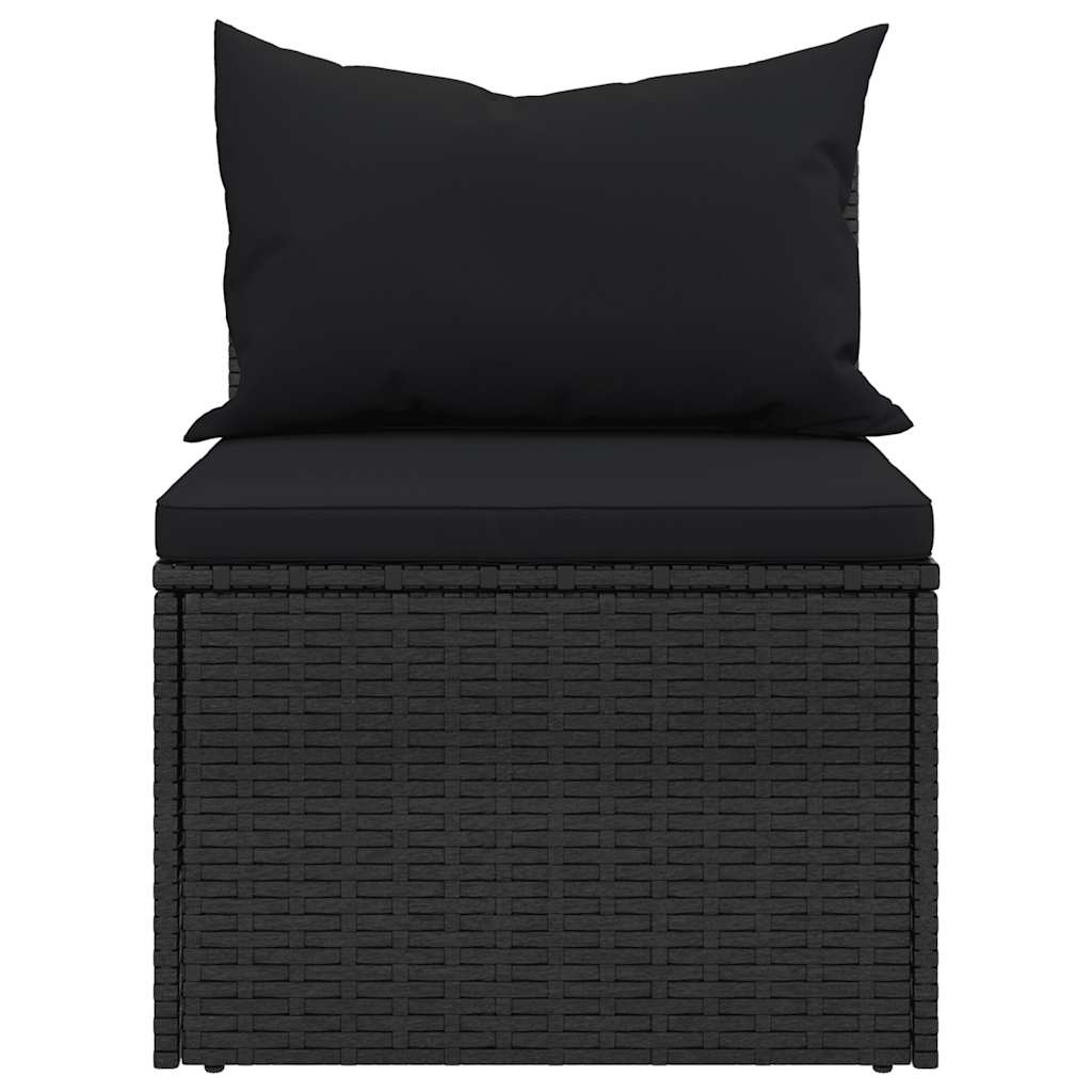Salon de jardin 4 pcs avec coussins noir résine tressée