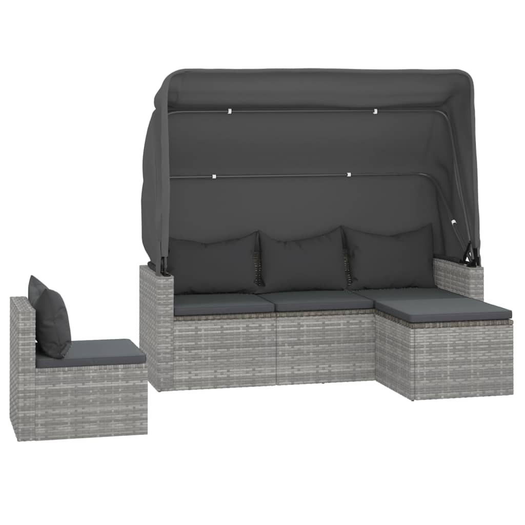 Salon de jardin 4 pcs avec coussins gris résine tressée