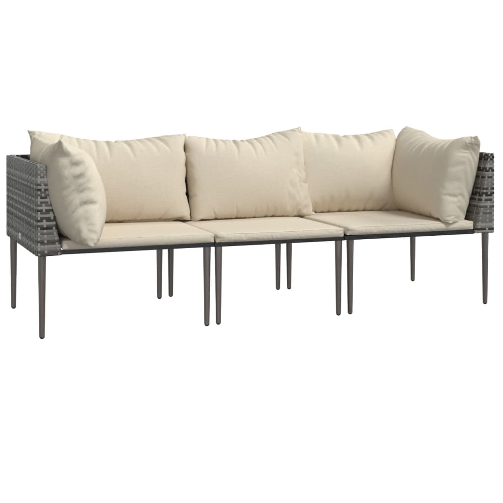 Salon de jardin 3 pcs avec coussins Gris Résine tressée