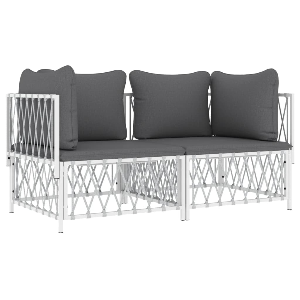 Salon de jardin avec coussins 2 pcs blanc acier