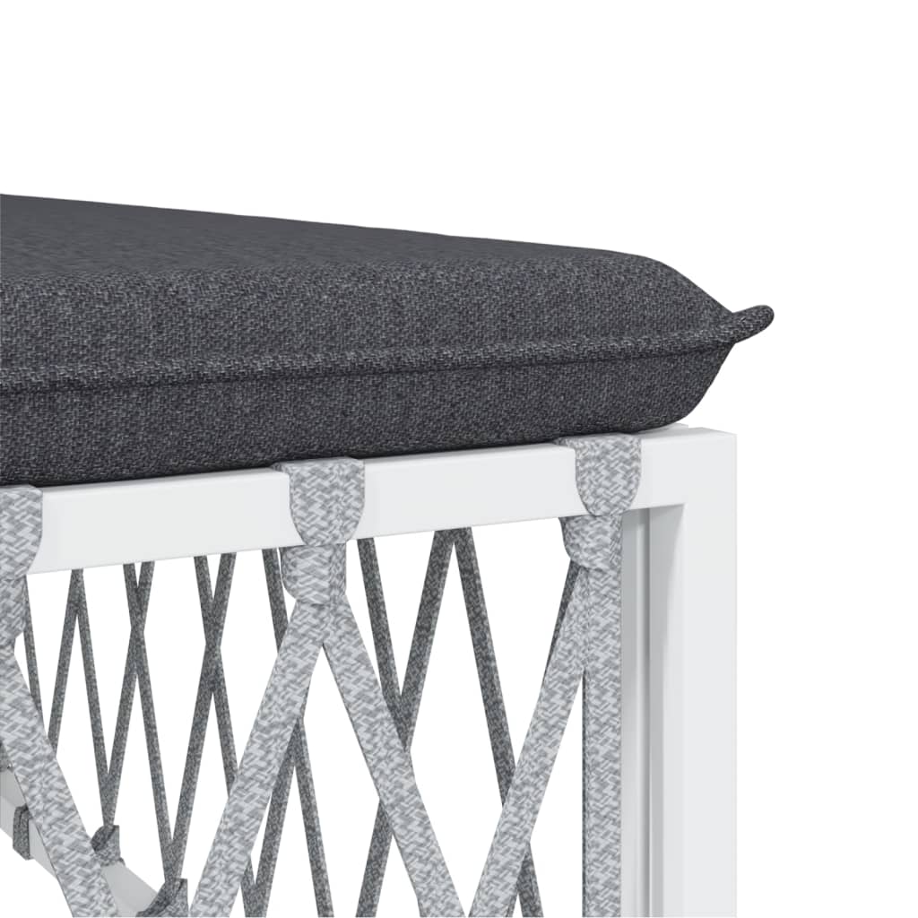 Salon de jardin avec coussins 3 pcs blanc acier