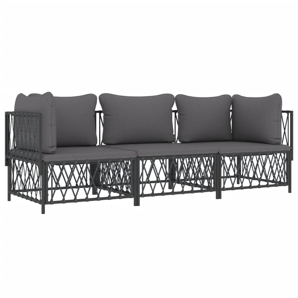 Salon de jardin avec coussins 3 pcs anthracite acier