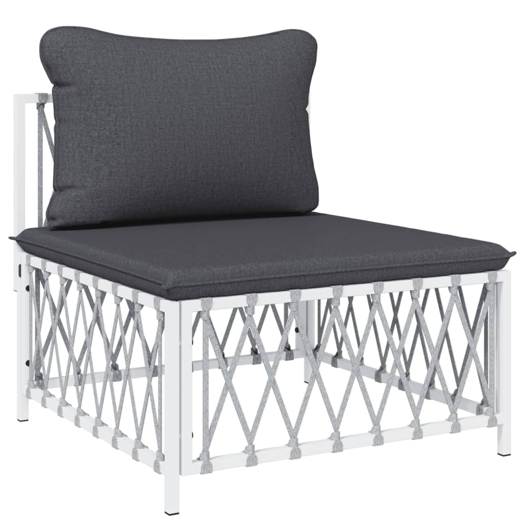 Salon de jardin 4 pcs avec coussins blanc acier