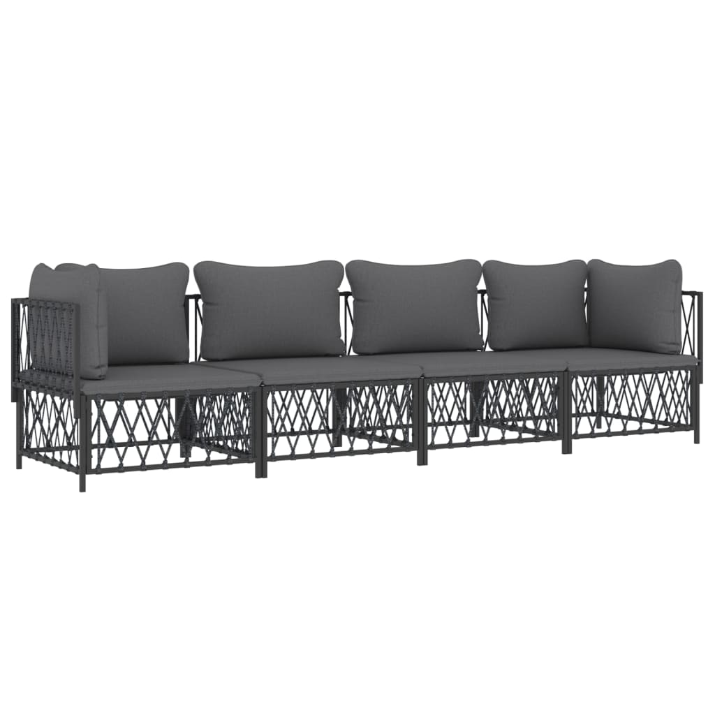 Salon de jardin avec coussins 4 pcs anthracite acier