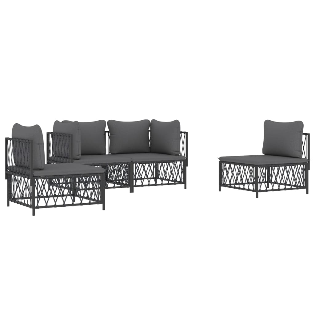 Salon de jardin avec coussins 4 pcs anthracite acier