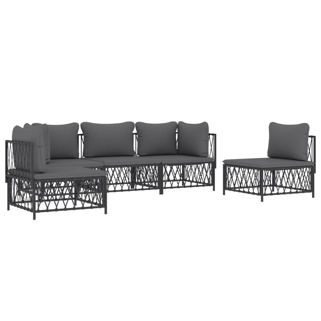 Salon de jardin avec coussins 5 pcs anthracite acier