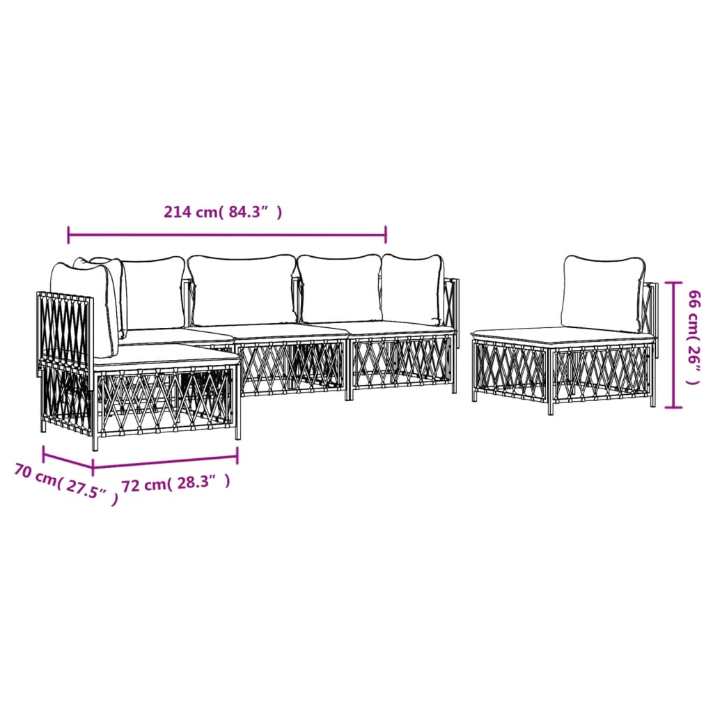 Salon de jardin avec coussins 5 pcs anthracite acier