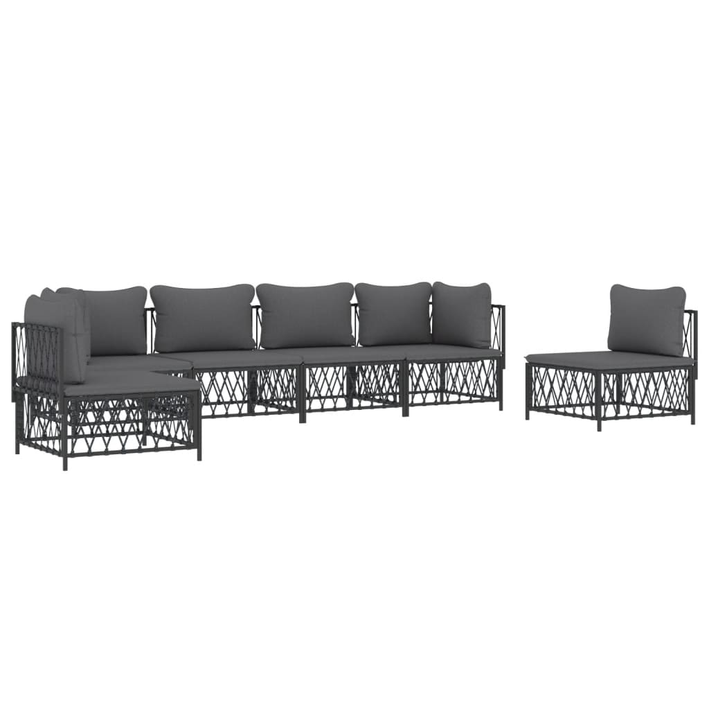 Salon de jardin avec coussins 6 pcs anthracite acier