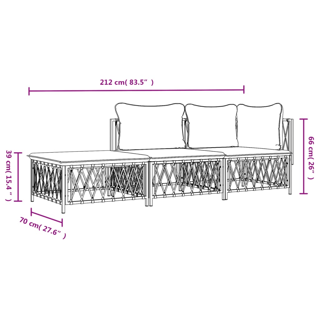 Salon de jardin avec coussins 3 pcs anthracite acier