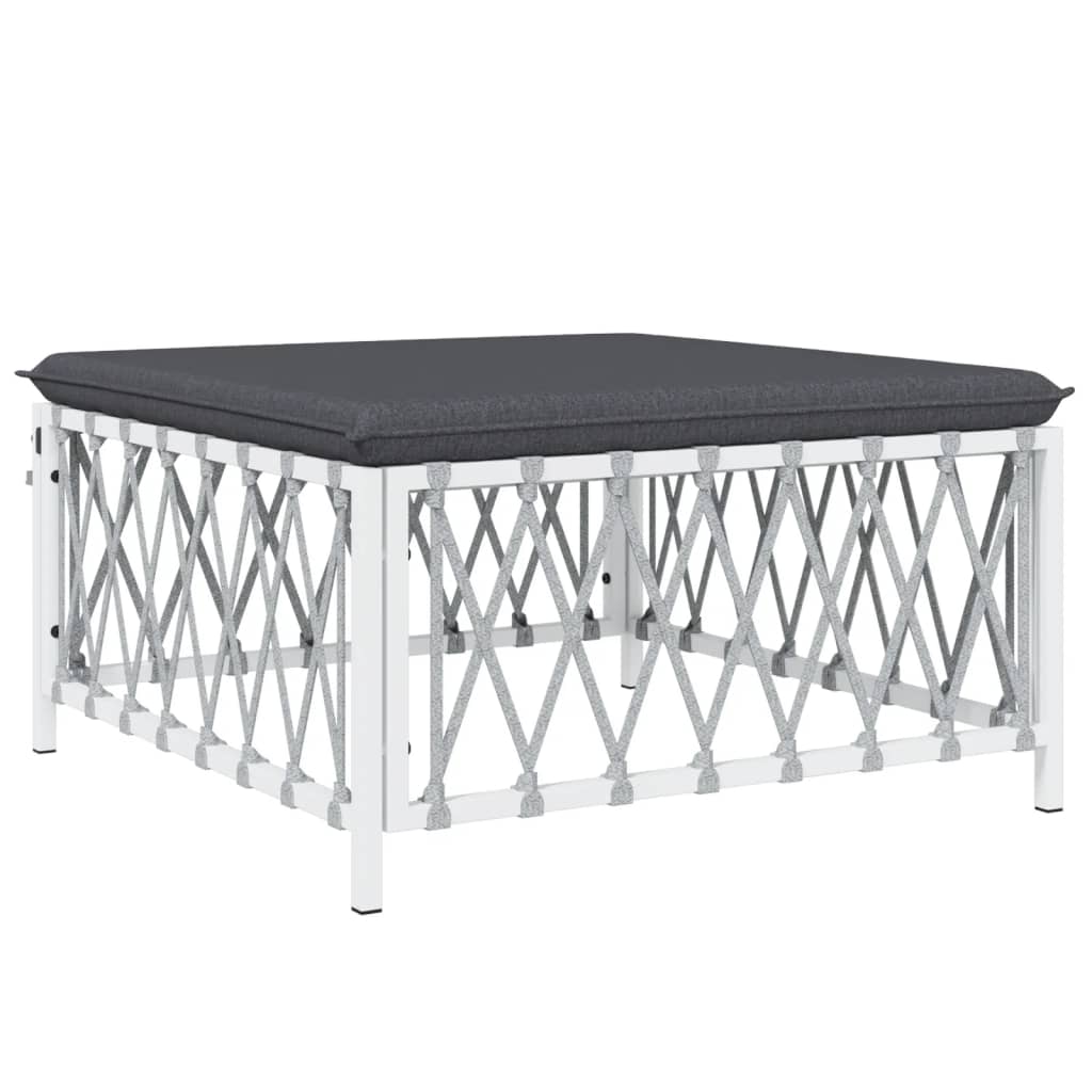 Salon de jardin 4 pcs avec coussins blanc acier