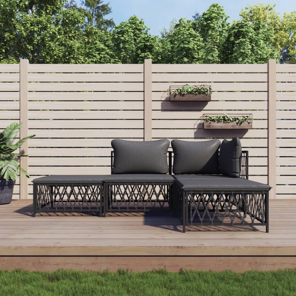 Salon de jardin avec coussins 4 pcs anthracite acier