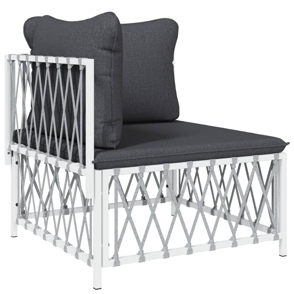 Salon de jardin 4 pcs avec coussins blanc acier