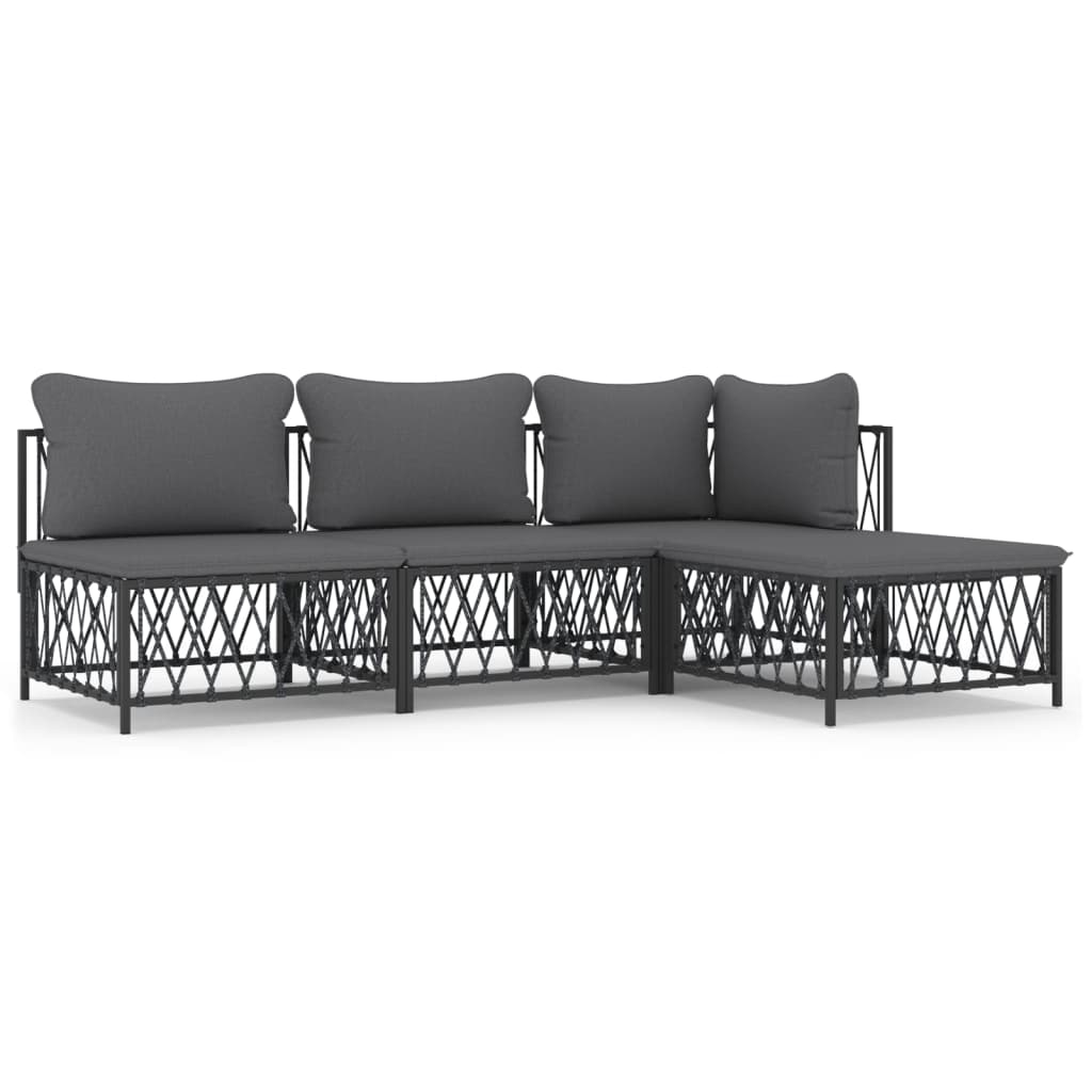 Salon de jardin avec coussins 4 pcs anthracite acier