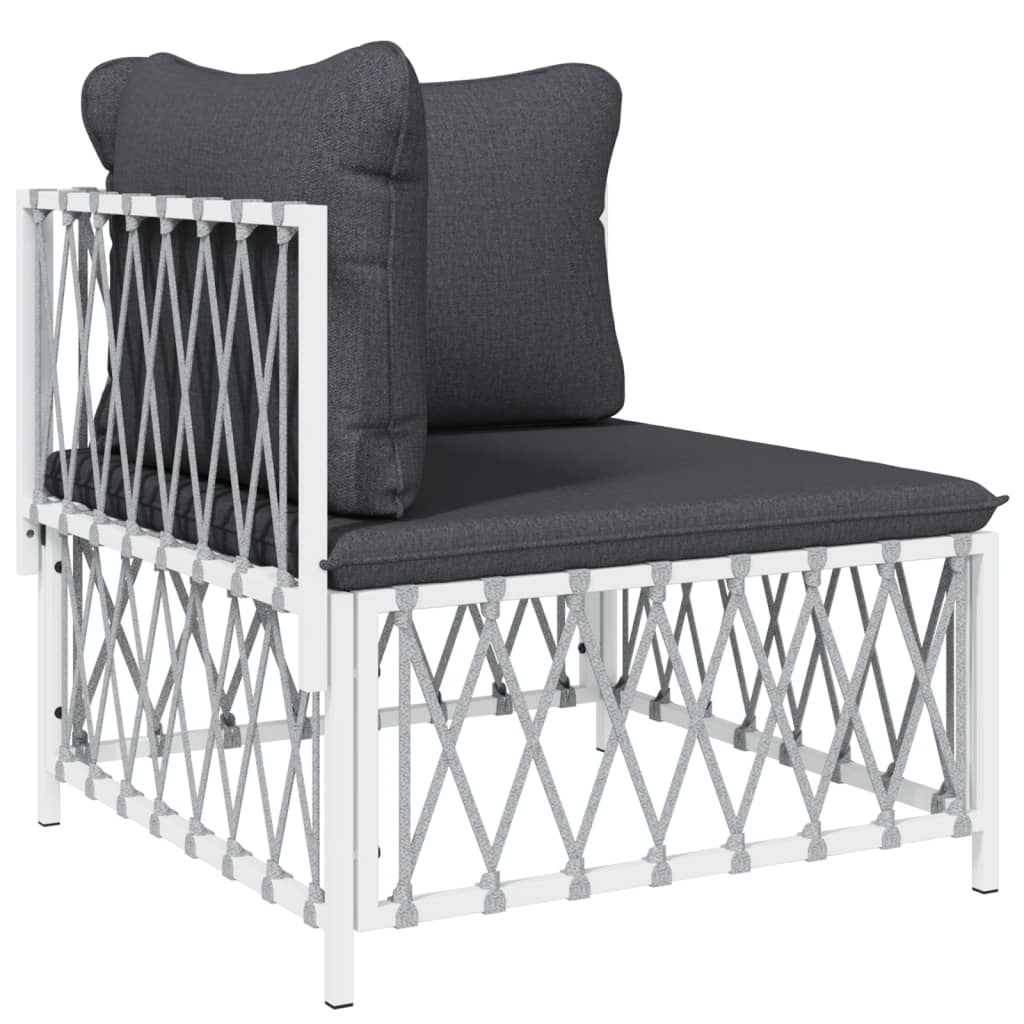 Salon de jardin avec coussins 5 pcs blanc acier