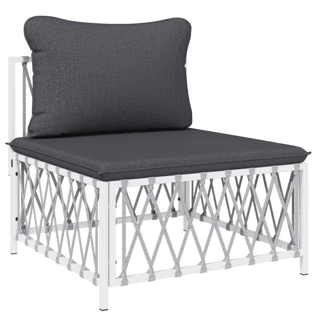 Salon de jardin avec coussins 5 pcs blanc acier