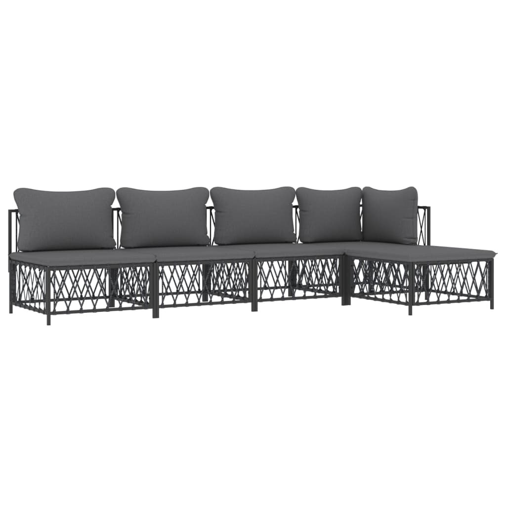 Salon de jardin avec coussins 5 pcs anthracite acier