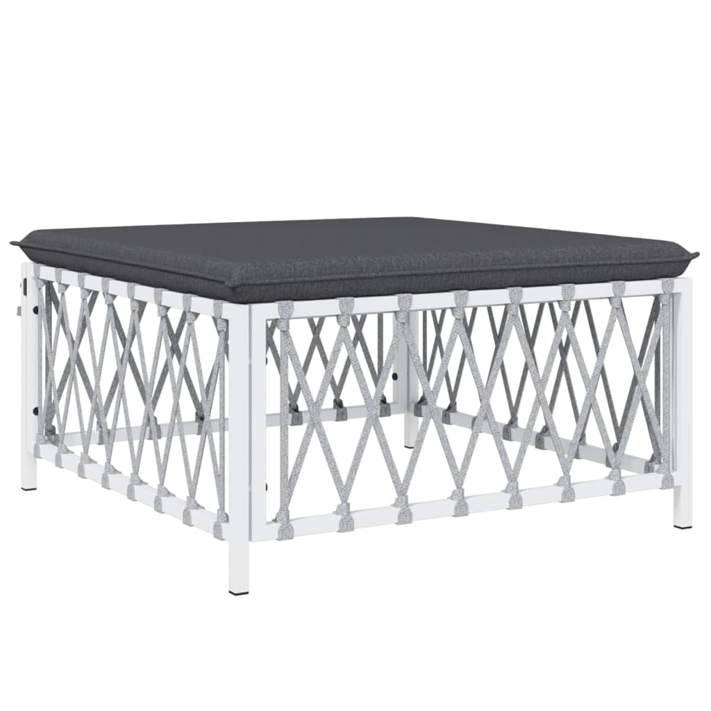 Salon de jardin 4 pcs avec coussins blanc acier