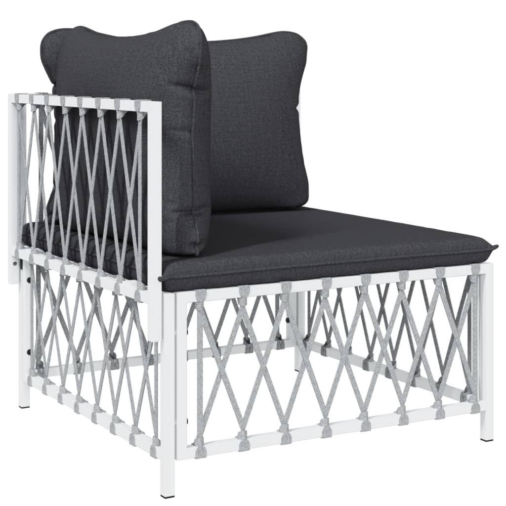 Salon de jardin avec coussins 5 pcs blanc acier