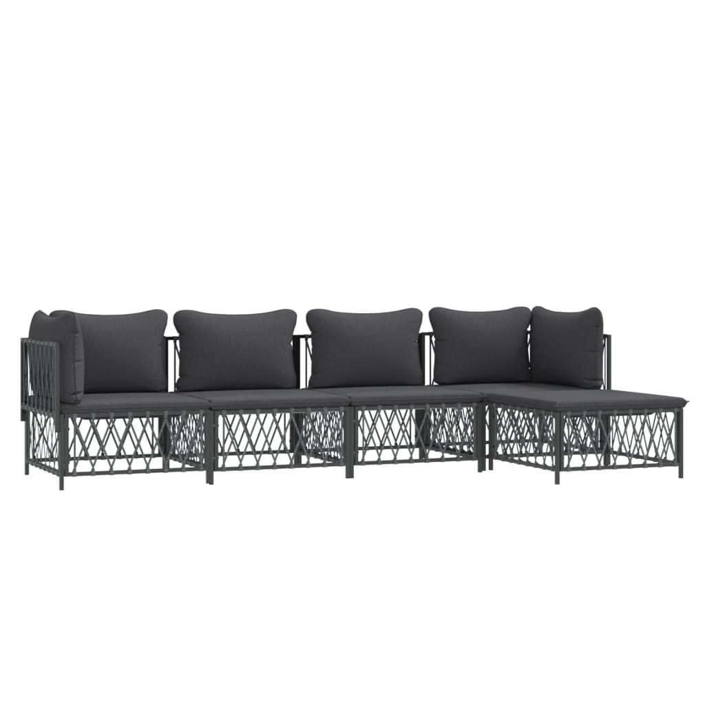 Salon de jardin avec coussins 5 pcs anthracite acier