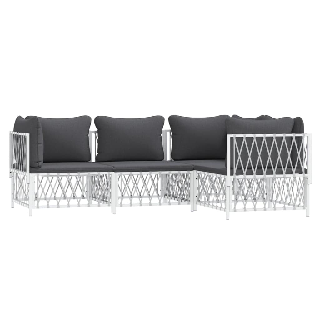 Salon de jardin 4 pcs avec coussins blanc acier