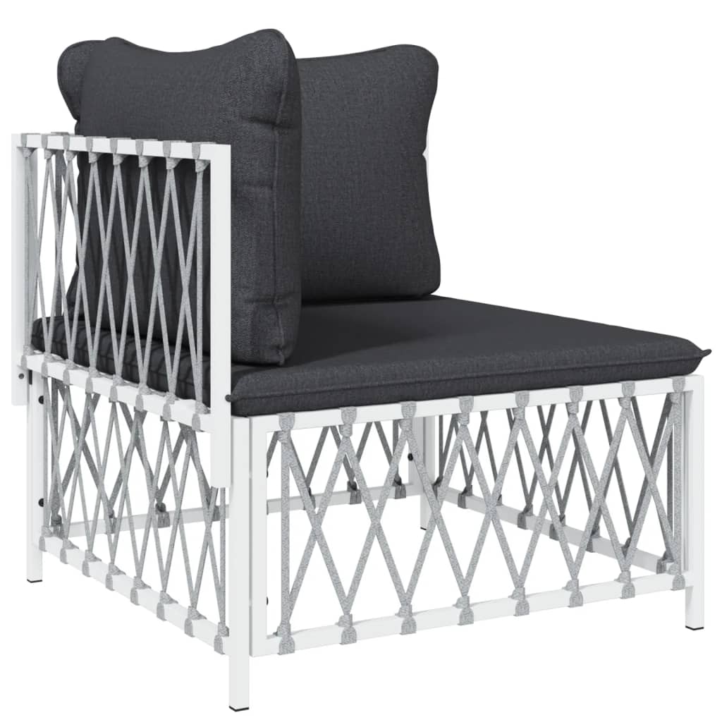 Salon de jardin 4 pcs avec coussins blanc acier