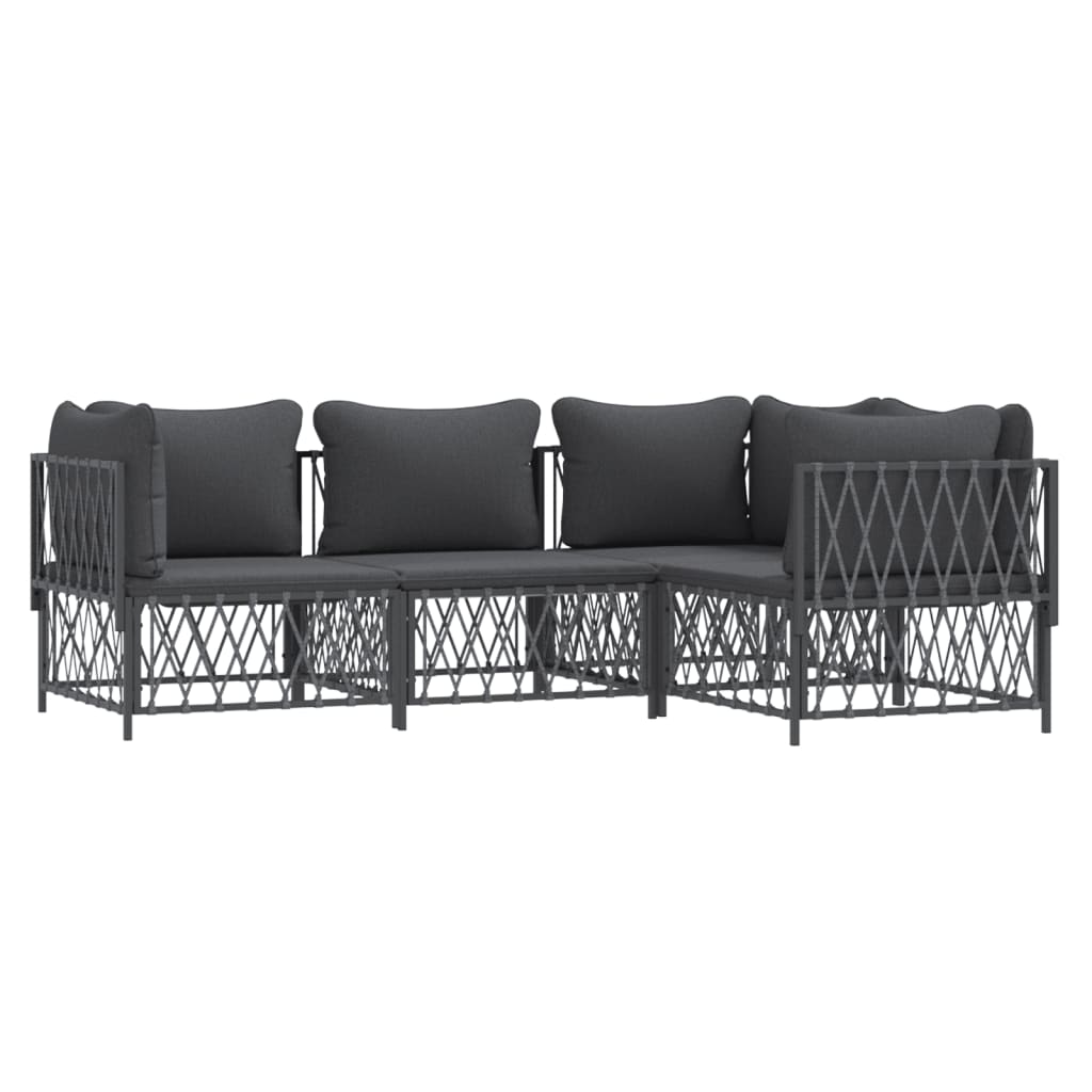 Salon de jardin avec coussins 4 pcs anthracite acier