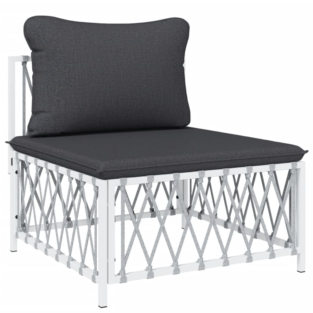 Salon de jardin avec coussins 5 pcs blanc acier