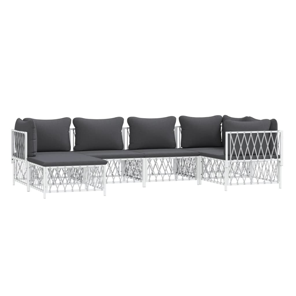 Salon de jardin avec coussins 6 pcs blanc acier