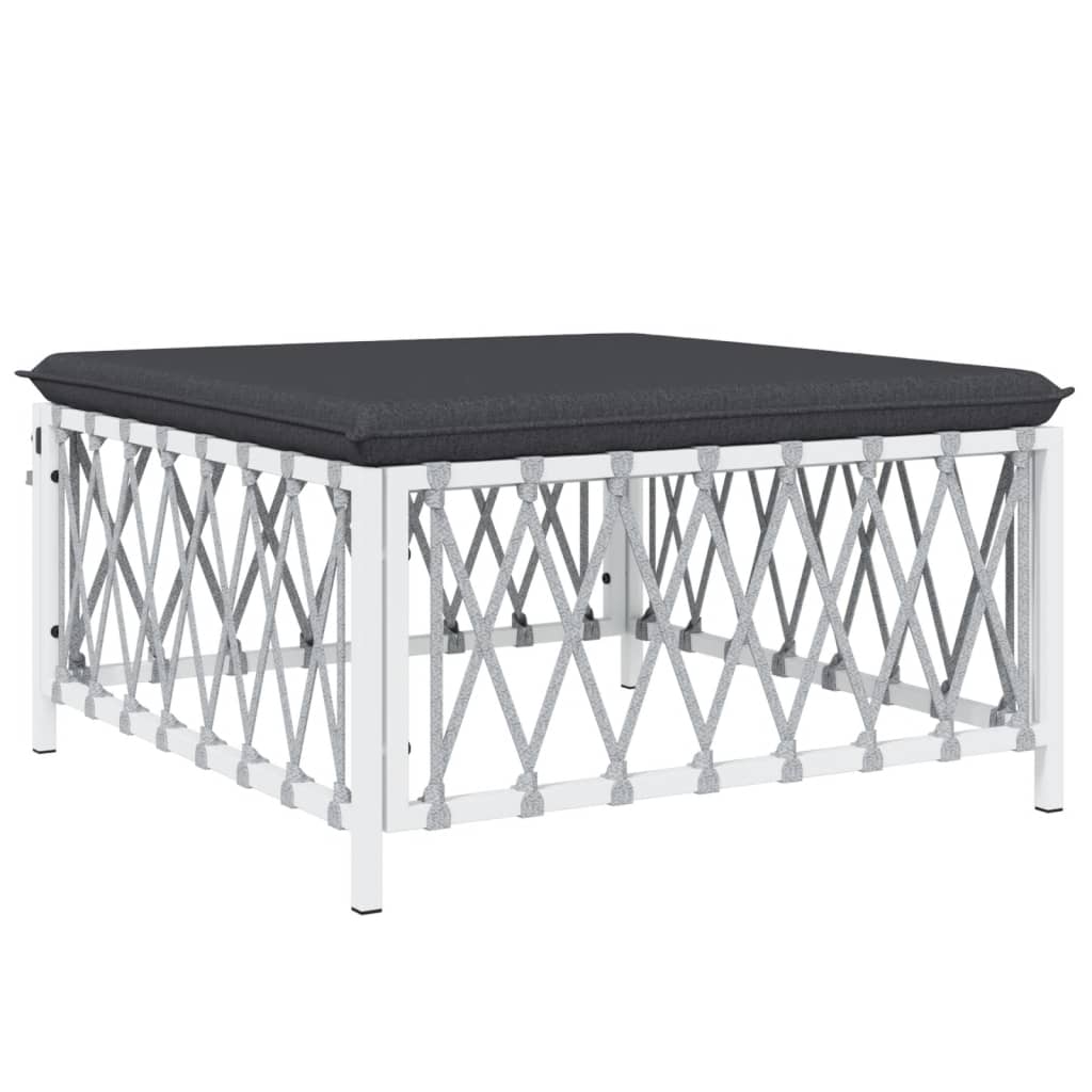 Salon de jardin avec coussins 6 pcs blanc acier
