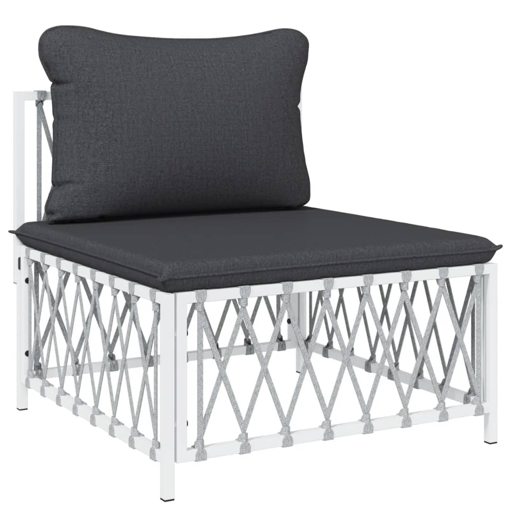 Salon de jardin avec coussins 6 pcs blanc acier