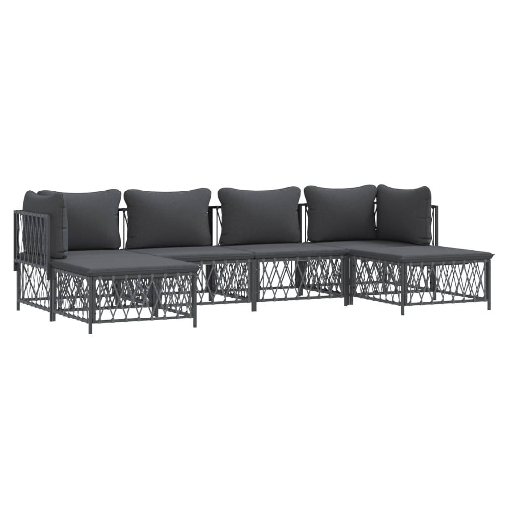 Salon de jardin avec coussins 6 pcs anthracite acier