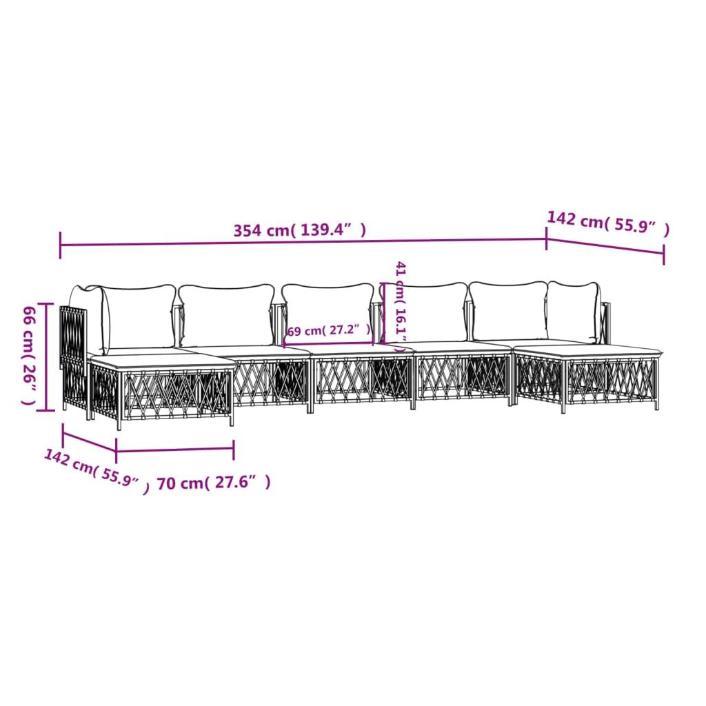 Salon de jardin 7 pcs avec coussins blanc acier