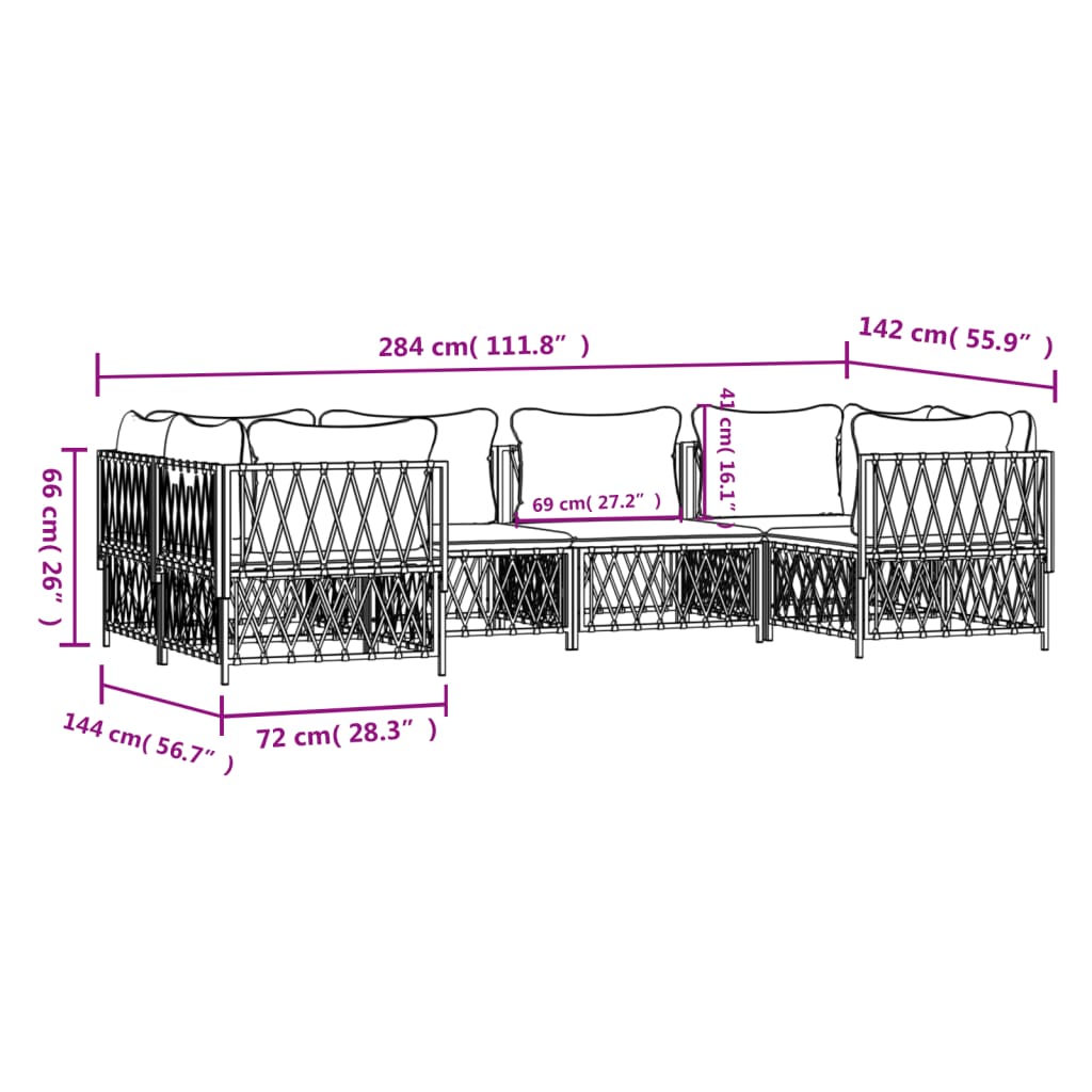 Salon de jardin avec coussins 6 pcs anthracite acier