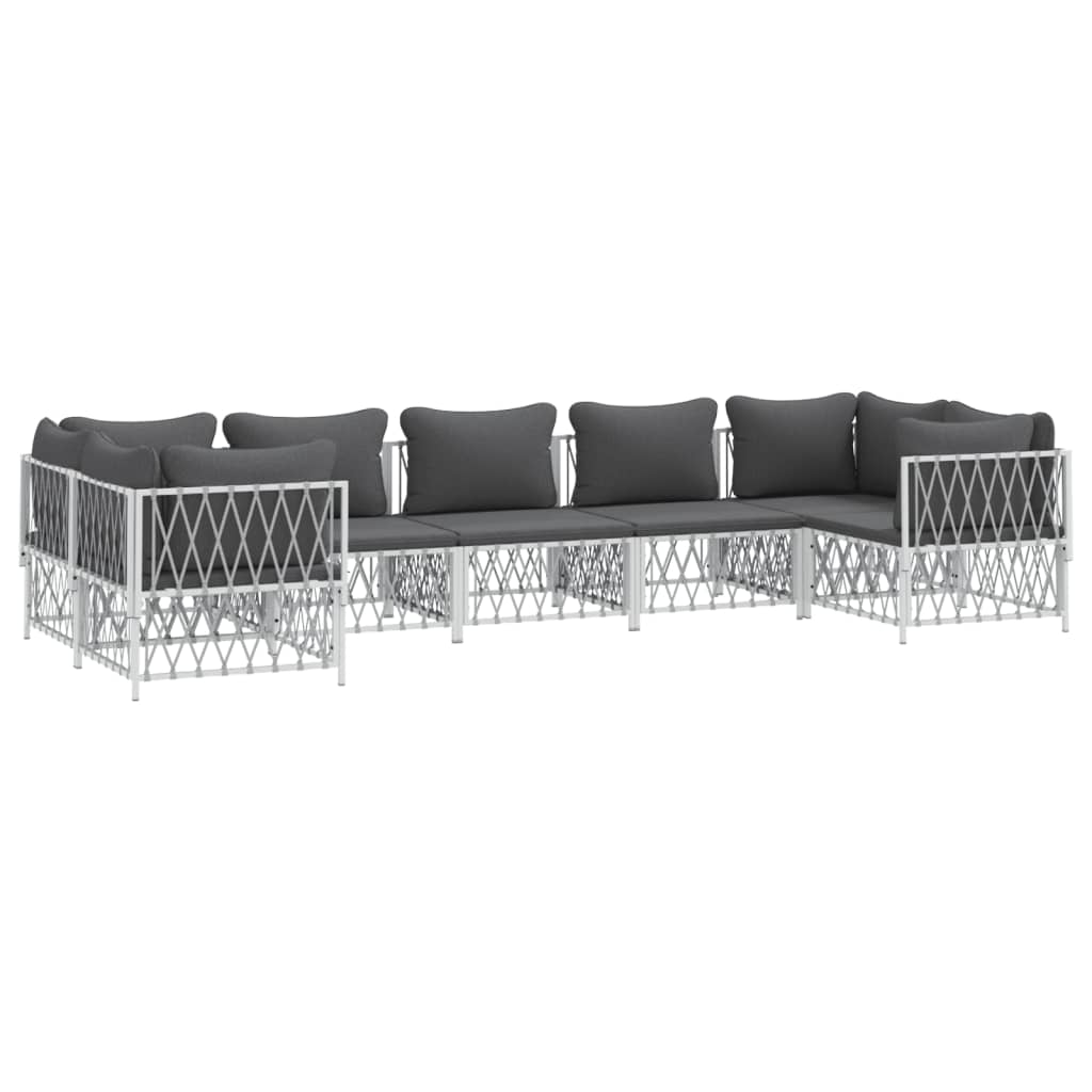Salon de jardin 7 pcs avec coussins blanc acier