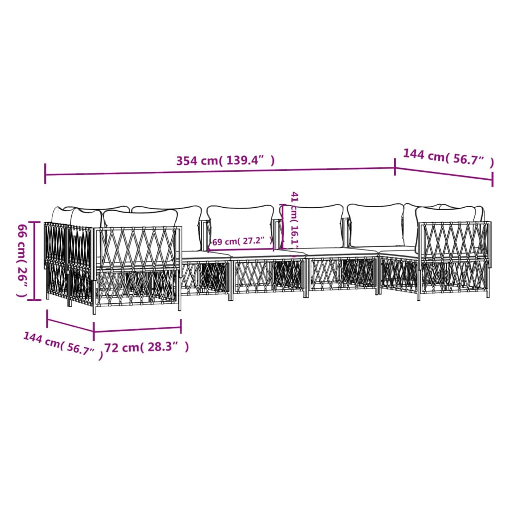 Salon de jardin 7 pcs avec coussins blanc acier