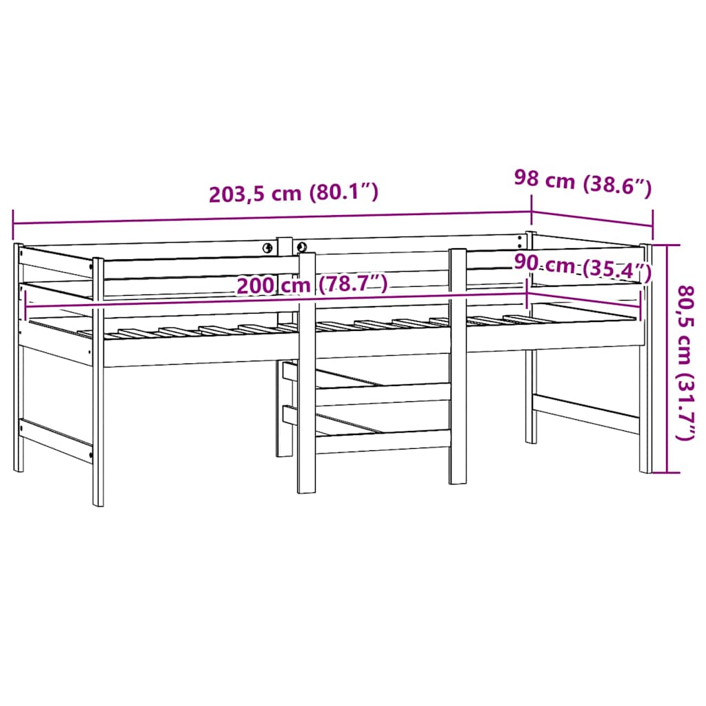 Cadre de lit sans matelas 90x200 cm bois de pin massif - XIOS