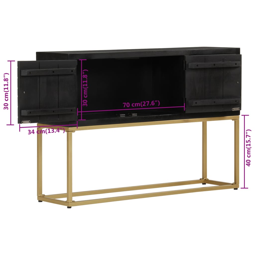 Buffet noir et doré 110x30x75 cm bois massif de manguier - XIOS