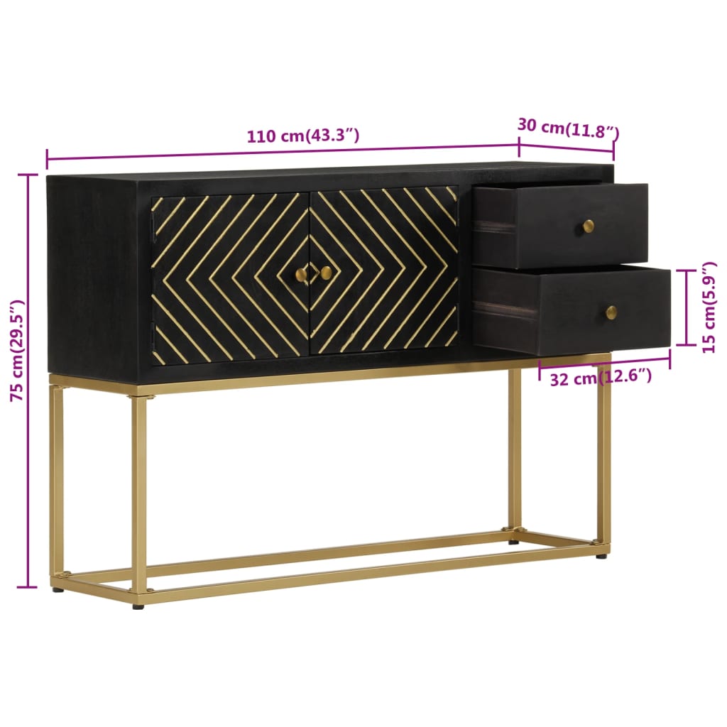 Buffet noir et doré 110x30x75 cm bois massif de manguier - XIOS