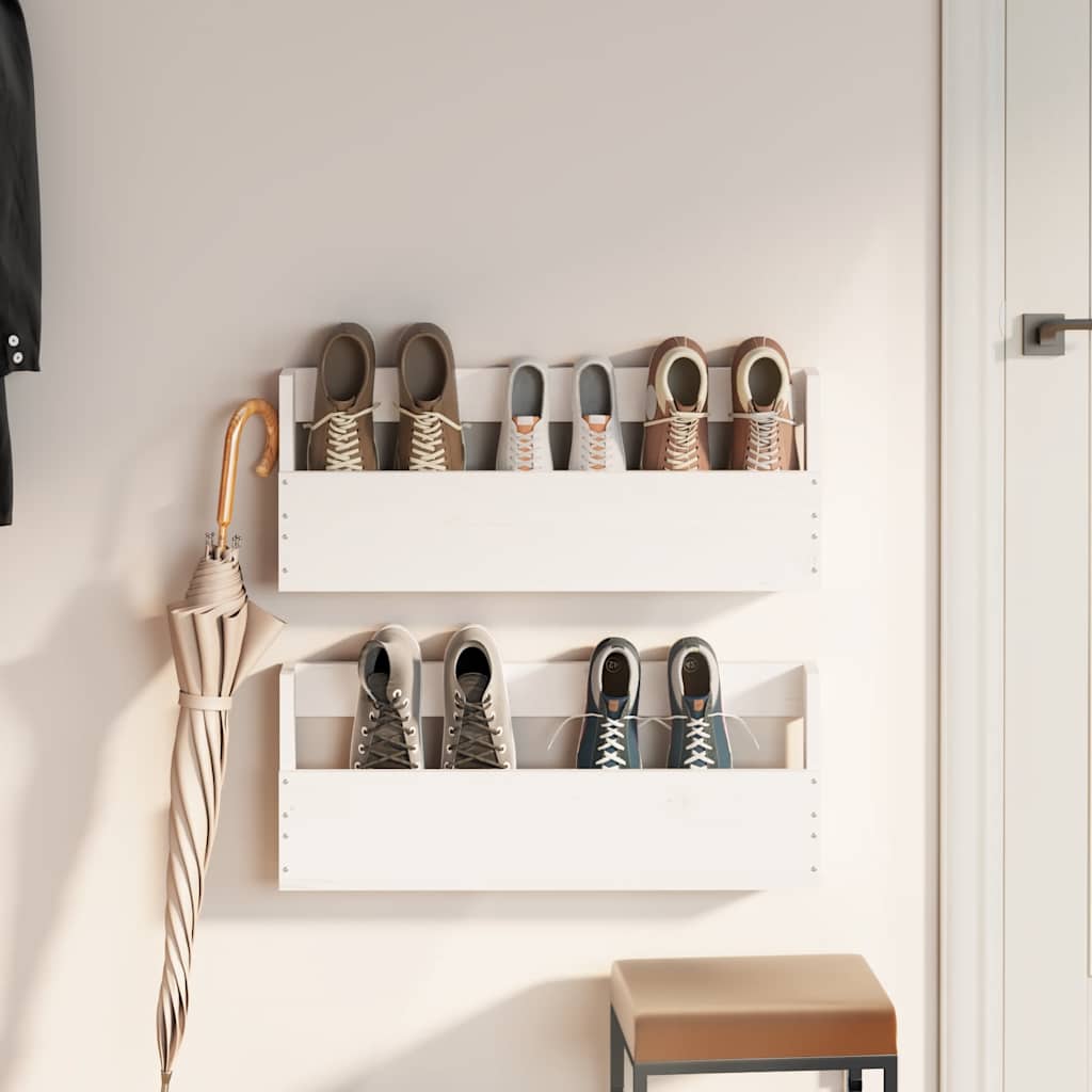 Étagères à chaussures murales 2 pcs Blanc 59x9x23 cm Pin massif - XIOS