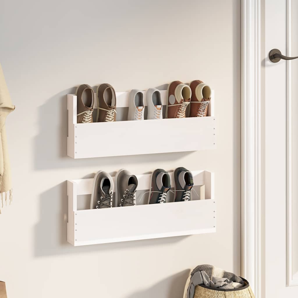 Étagères à chaussures murales 2 pcs Blanc 59x9x23 cm Pin massif - XIOS