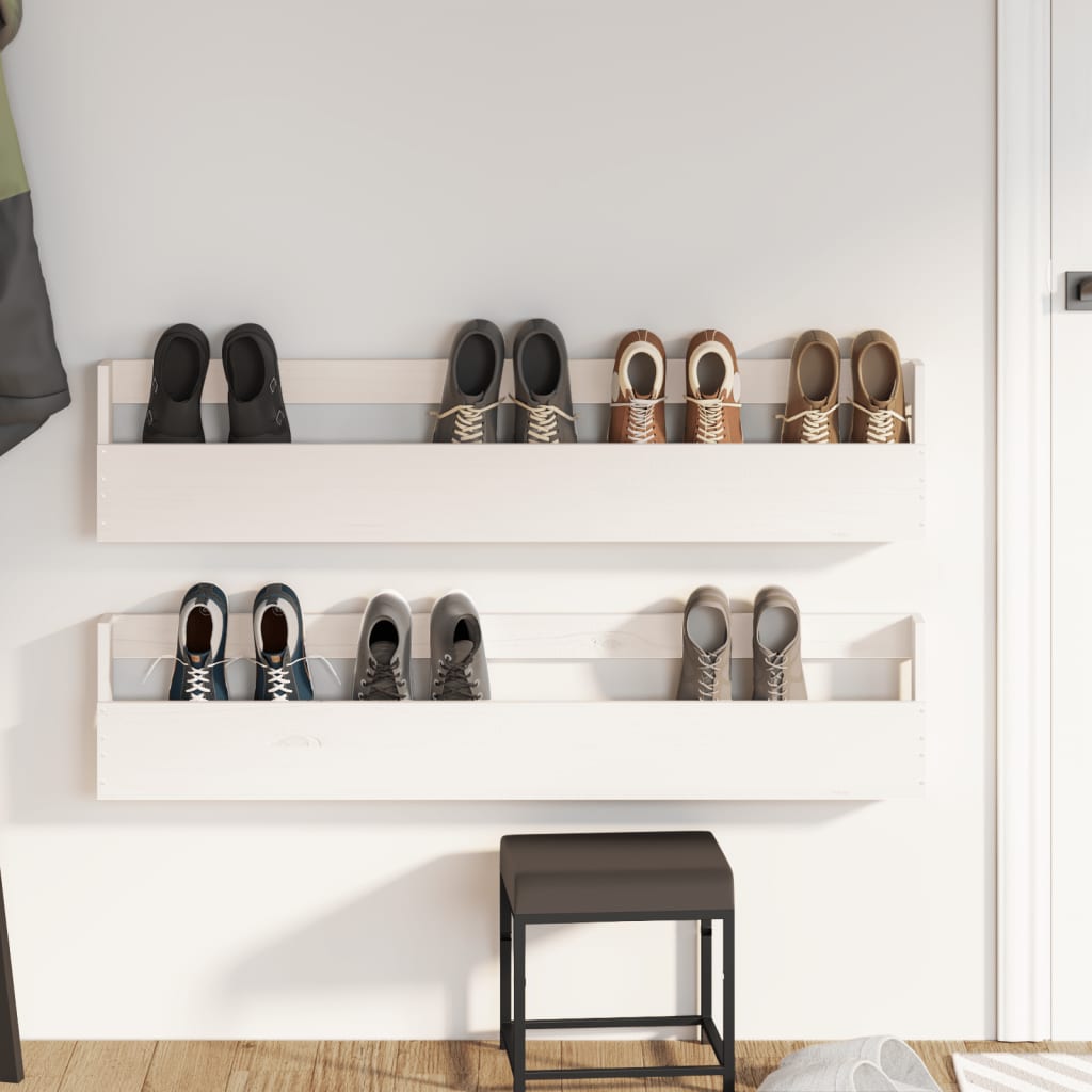 Étagères à chaussures murales 2 pcs Blanc 110x9x23cm Pin massif - XIOS