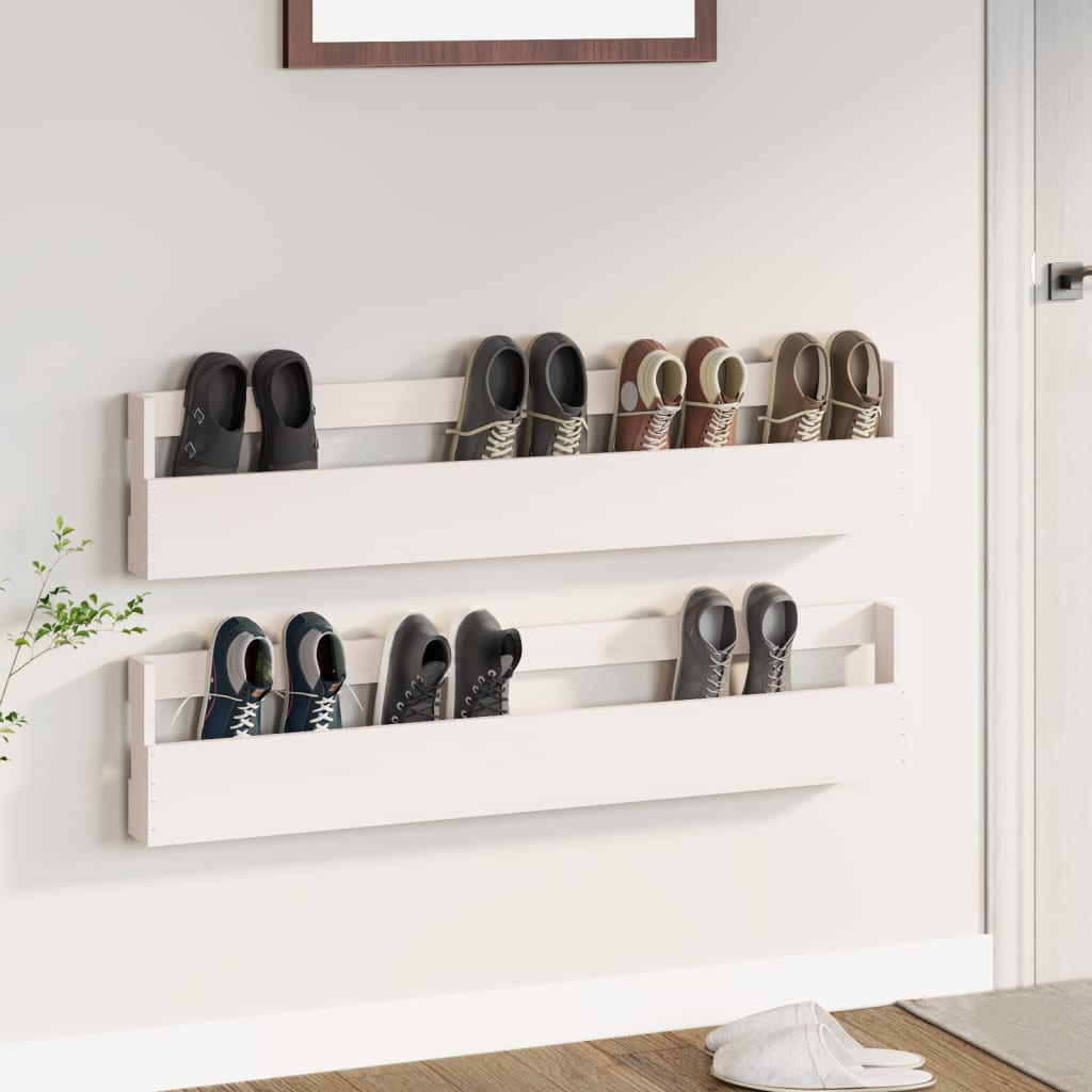 Étagères à chaussures murales 2 pcs Blanc 110x9x23cm Pin massif - XIOS