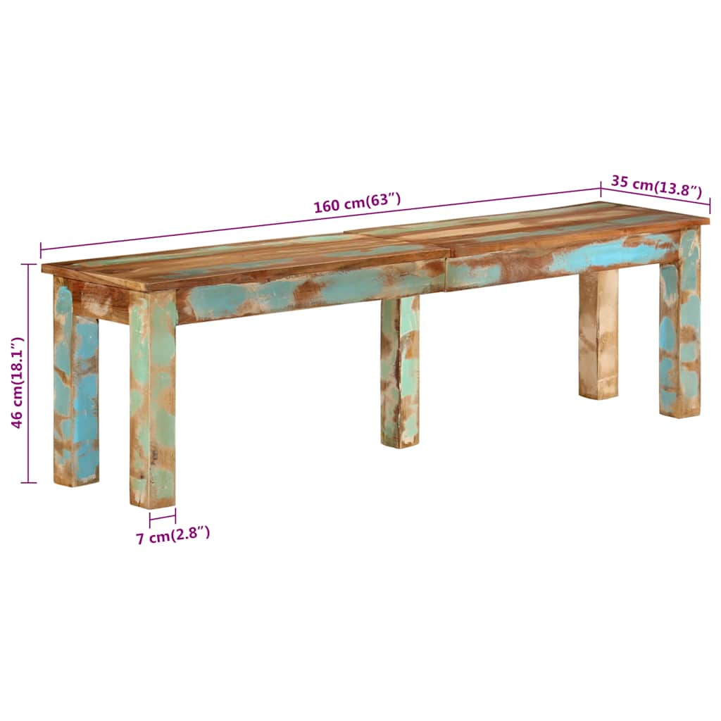 Banc 160x35x46 cm bois de récupération massif - XIOS
