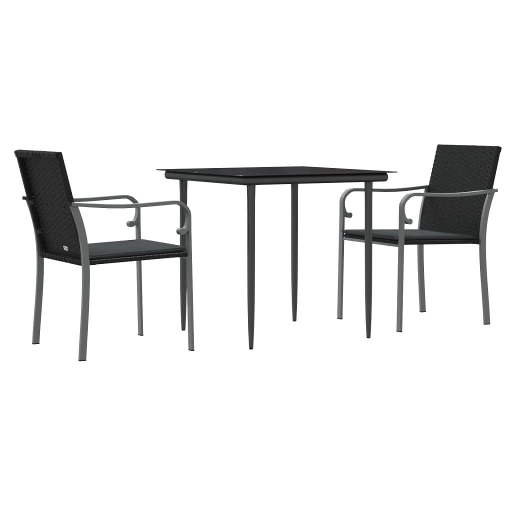 Ensemble à manger de jardin 3 pcs coussins résine tressée acier